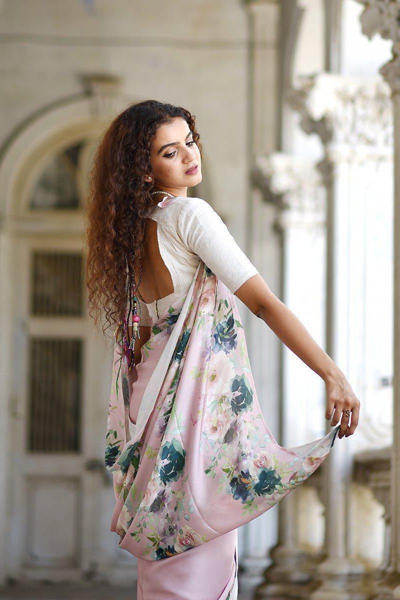 Buy-Blushing Fields - Satin Saree-Cyahi-Online