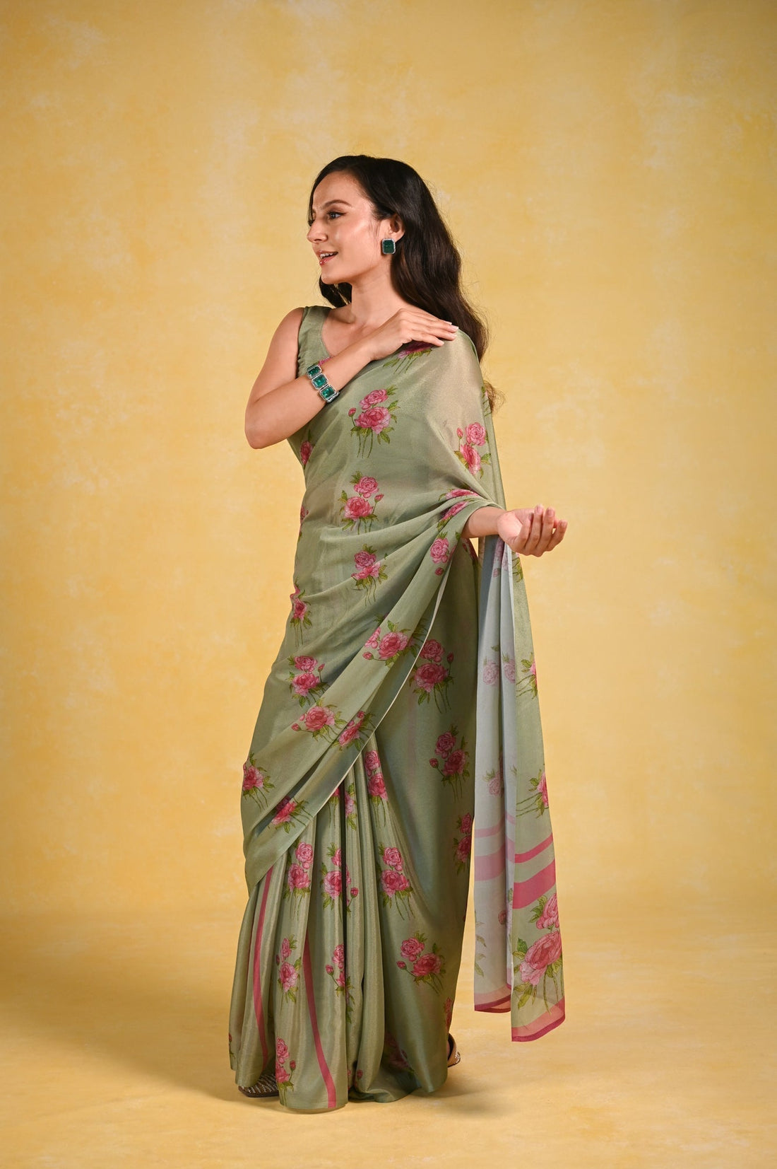 Pink Peonies - Crepe Saree