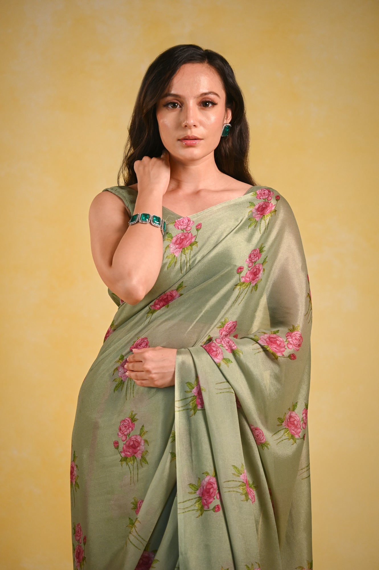 Pink Peonies - Crepe Saree