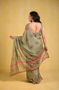 Pink Peonies - Crepe Saree