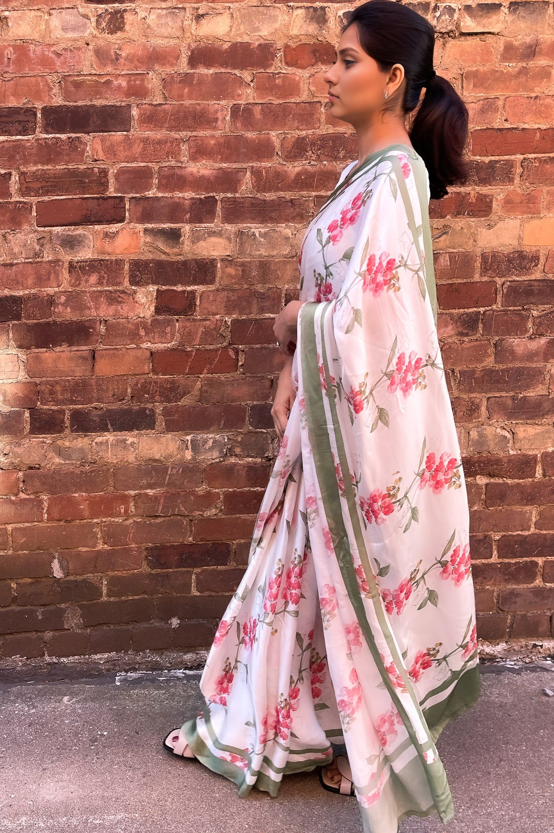 Meadow Whispers  - Satin Saree