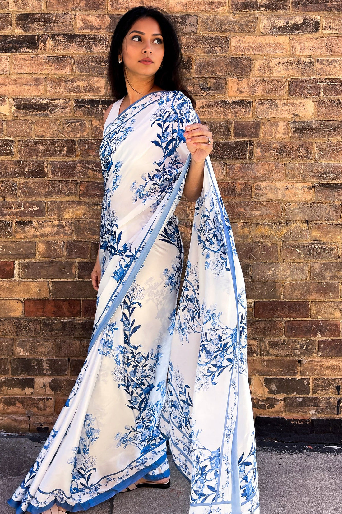 Blues of Yesterday  - Satin Saree